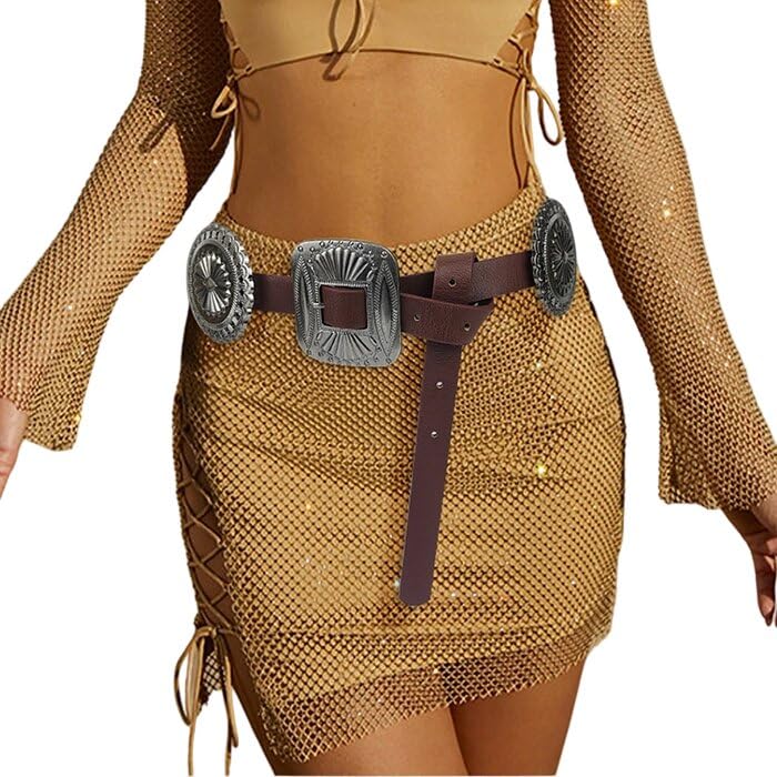 OVOY Western-Cowboy-Disc-Belt Boho Wide Disk Concho Country Waist Belts for Women - Image 5