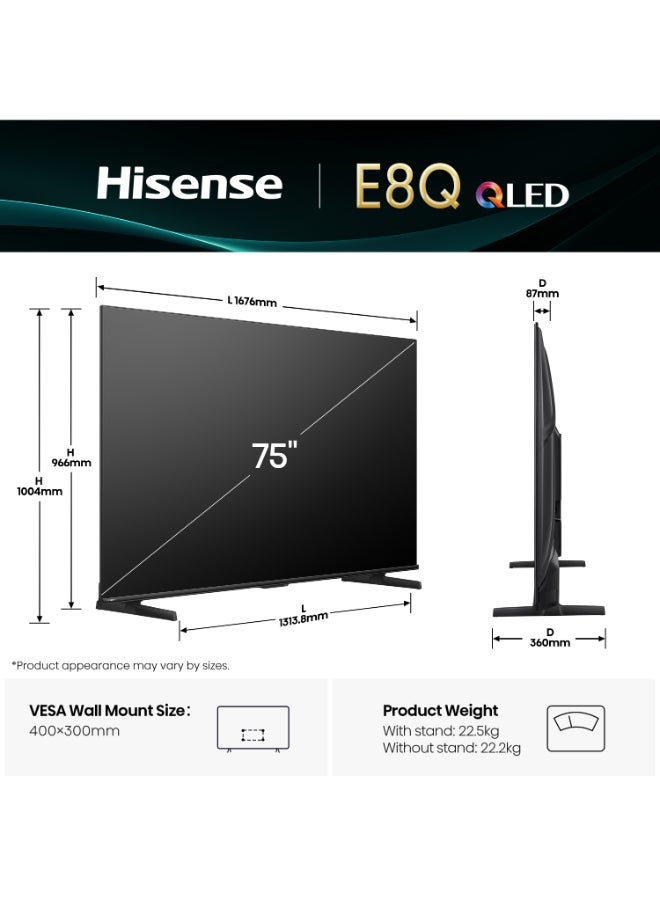 هايسنس تلفاز ذكي ميني LED بحجم 75 بوصة، نقطة كمومية، 144 هرتز، مضخم صوت مدمج، Dolby Vision IQ وDolby Atmos، إضاءة محلية كاملة، معالج Hi-View Engine [فئة الطاقة E] - Image 2