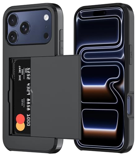 Qinmay Compatible with iPhone 17 Pro Case Wallet,Built-in Card Holder, Heavy Duty Protective Dual Layer Shockproof Hidden Card Slot Slim Wallet Phone Cover for iPhone 17 Pro，Black - Image 1