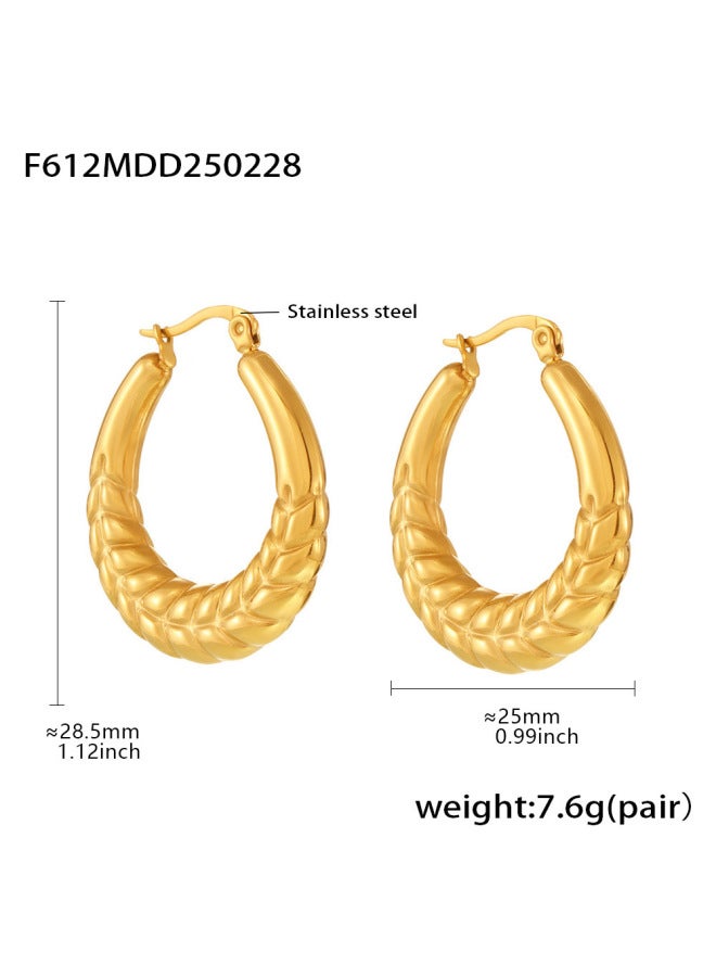 Enigma Ring Wheat Ear Earrings Ear Buckle Trend Light Luxury Stainless Steel 18k Gold Euro-style Earrings Combination