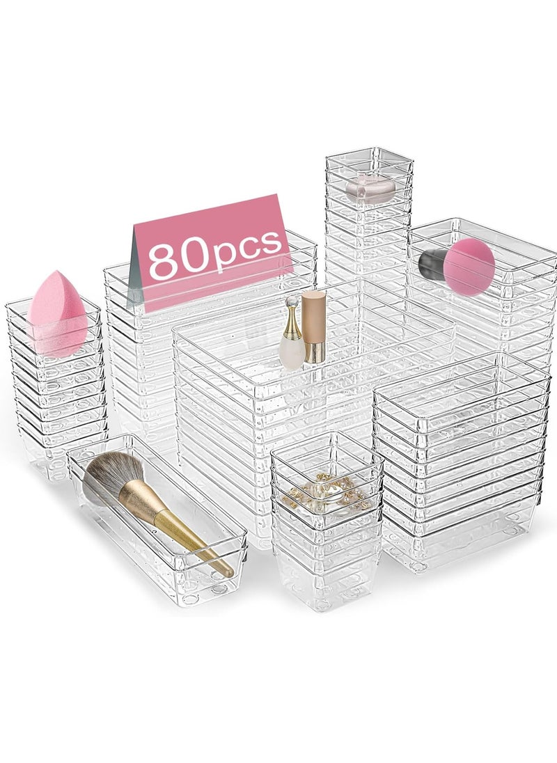 Generic Set of 80 clear plastic drawer organizers, multi-size, organize drawers in bathroom, makeup, jewelry, kitchen and office.  - Image 1