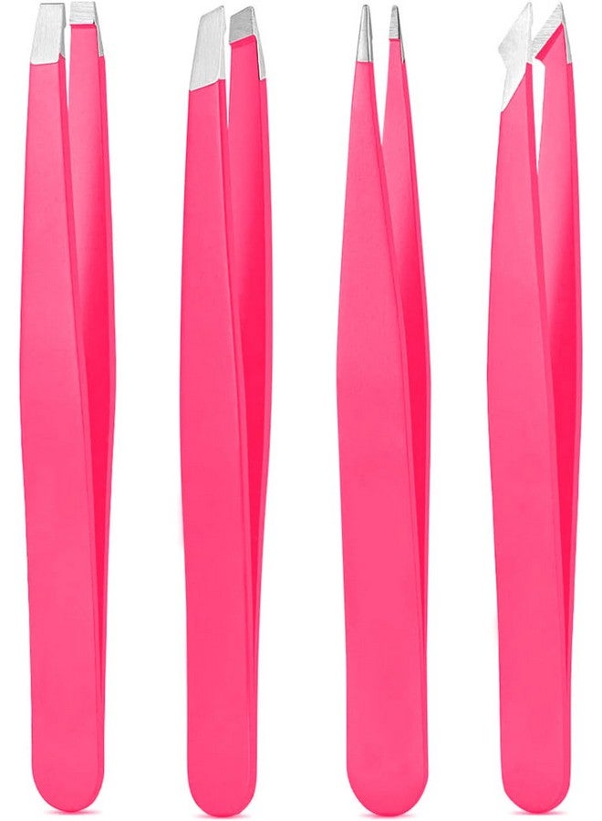 Derlaier Tweezers Set High Precision Stainless Steel Eyebrow Tweezers For Facial Hair Inward Growing Hair And Splinter Remover Kit Suitable For Women And Men 4Piece Set. (Pink) - Image 1
