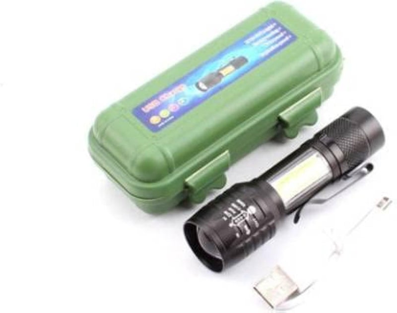 Care4 Care 4 Zoomable USB Rechargeable led Pocket Flashlight with Clip Torch (Black : Rechargeable) - Image 2