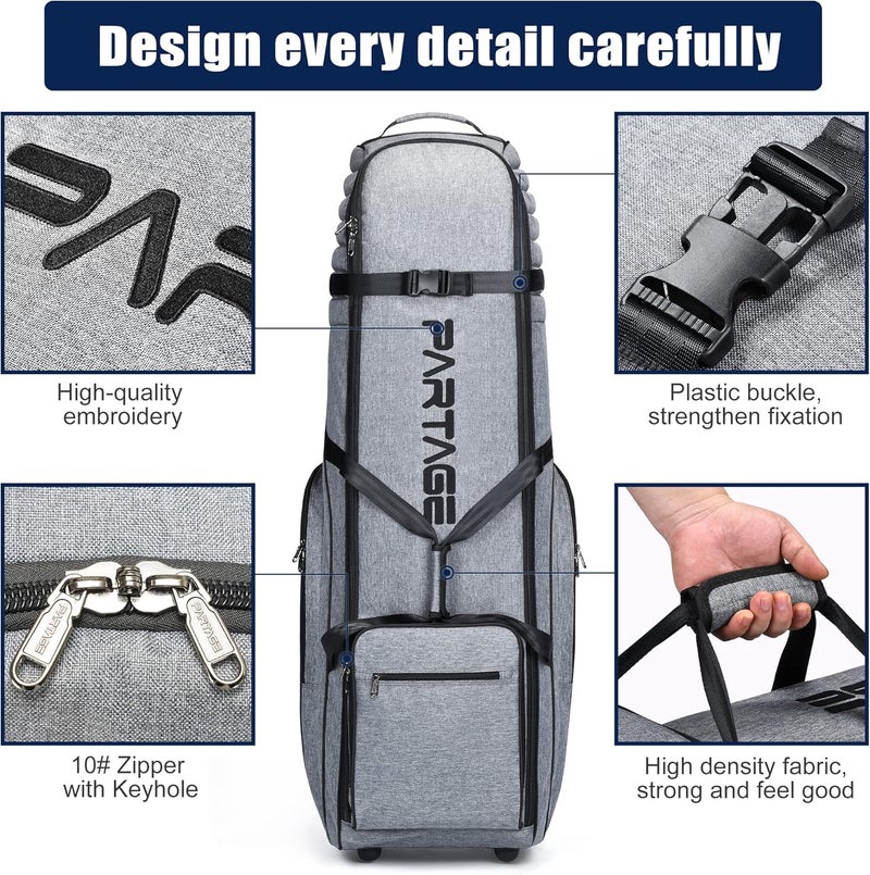 Partage Golf Travel Bag with Wheels - 900D Heavy Duty Oxford, Gray - Image 2
