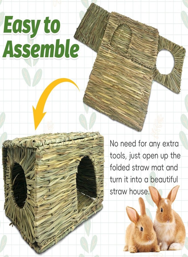 Hamiledyi 2 Pack Large Rabbit Grass House Hand Woven Natural Bunny Hut Foldable Play Bed Safe Cozy Hideaway Hay Mat Chew Toys for Hamster Guinea Pig Chinchilla Gerbil Ferret - Image 3