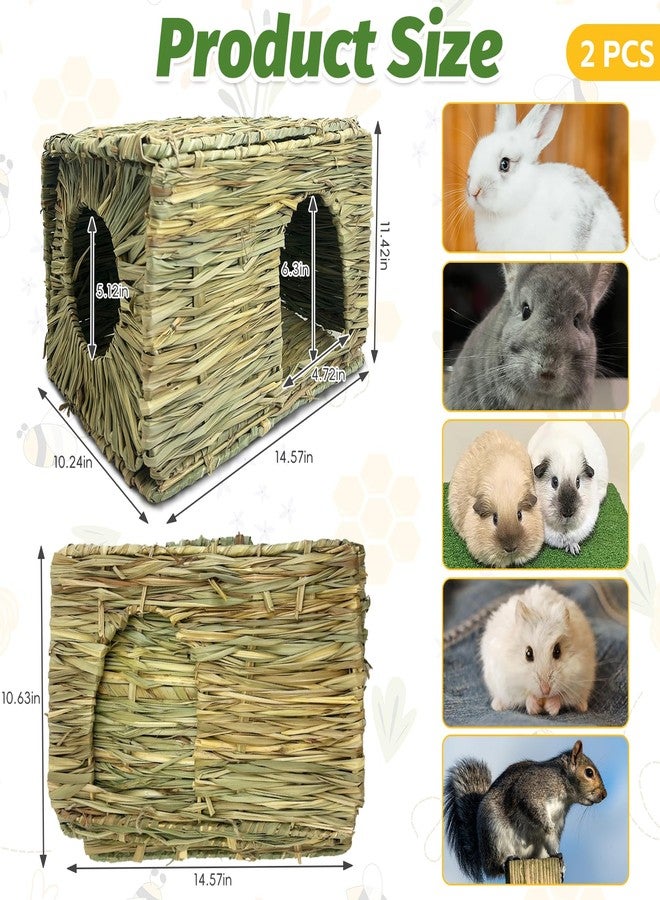 Hamiledyi 2 Pack Large Rabbit Grass House Hand Woven Natural Bunny Hut Foldable Play Bed Safe Cozy Hideaway Hay Mat Chew Toys for Hamster Guinea Pig Chinchilla Gerbil Ferret - Image 2