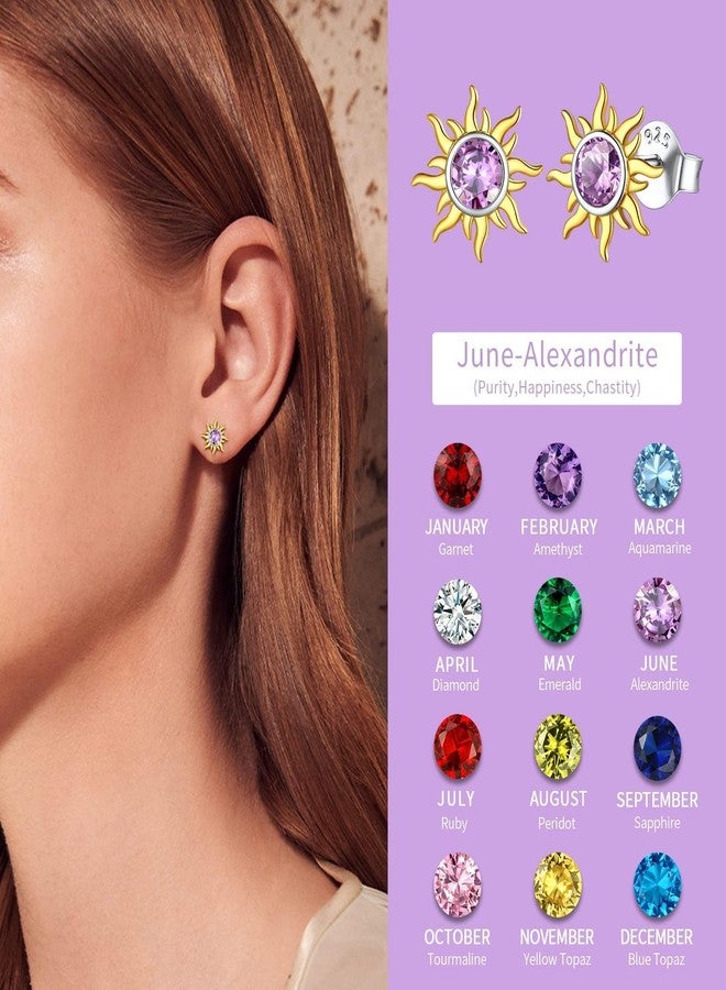 ChicSilver Purple Earrings for Women Dainty Alexandrite Earrings June Birthstone Earrings Hypoallergenic Sun Earrings for Women - Image 3