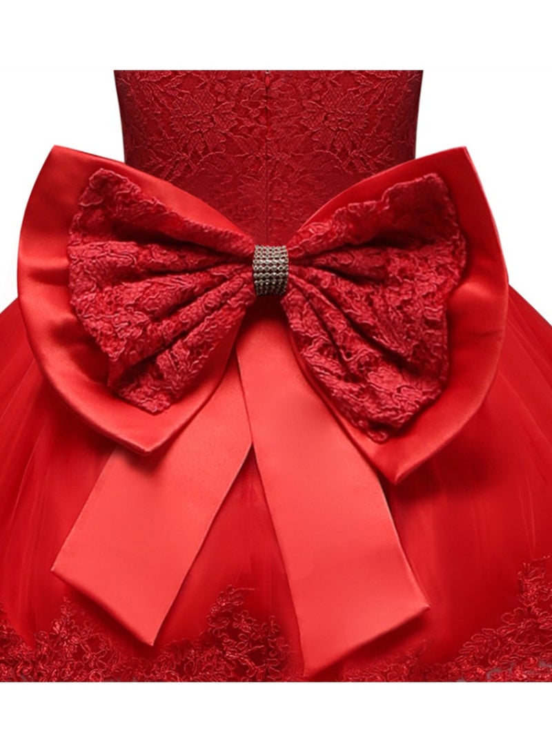 Girls' Dress Gauze Cake Pompadour Dress Bow Princess Hair band Dress Red  - Image 4