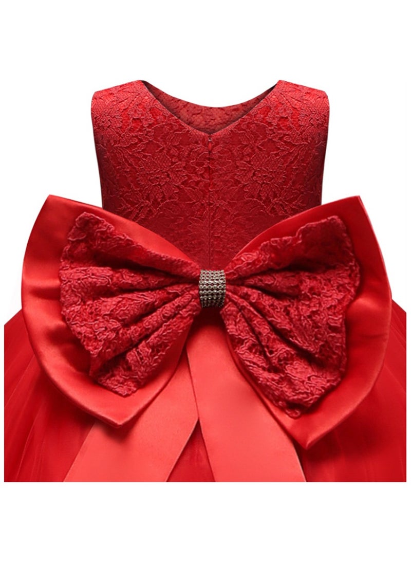 Girls' Dress Gauze Cake Pompadour Dress Bow Princess Hair band Dress Red  - Image 2