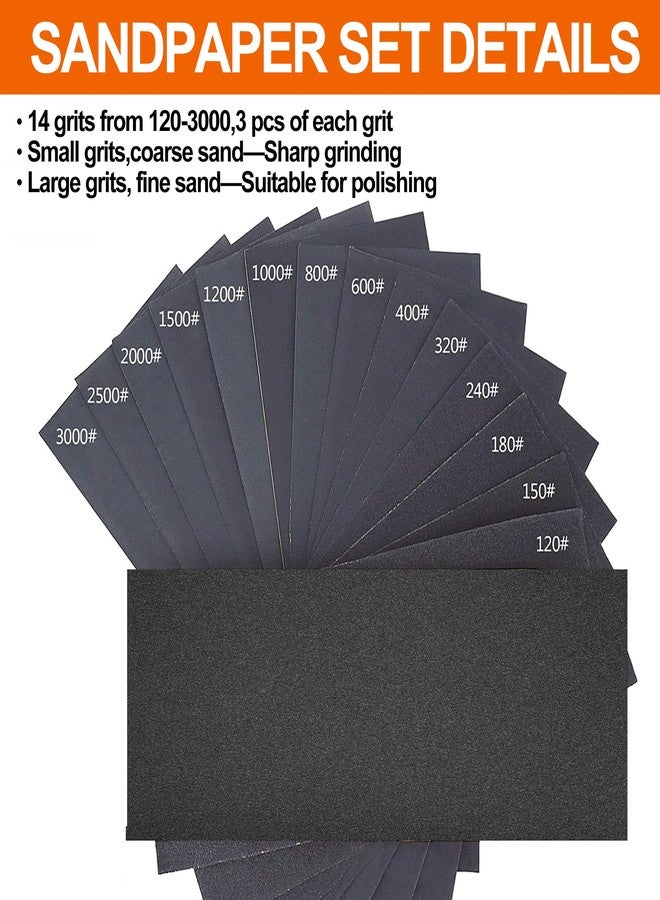 VRKET Wet & Dry Sandpaper Set, 42 Sheets of 120 to 3000 grit Sandpaper with Sanding Block Sander,for Wood Furniture Finishing Metal Automotive Sanding Polish - Image 2