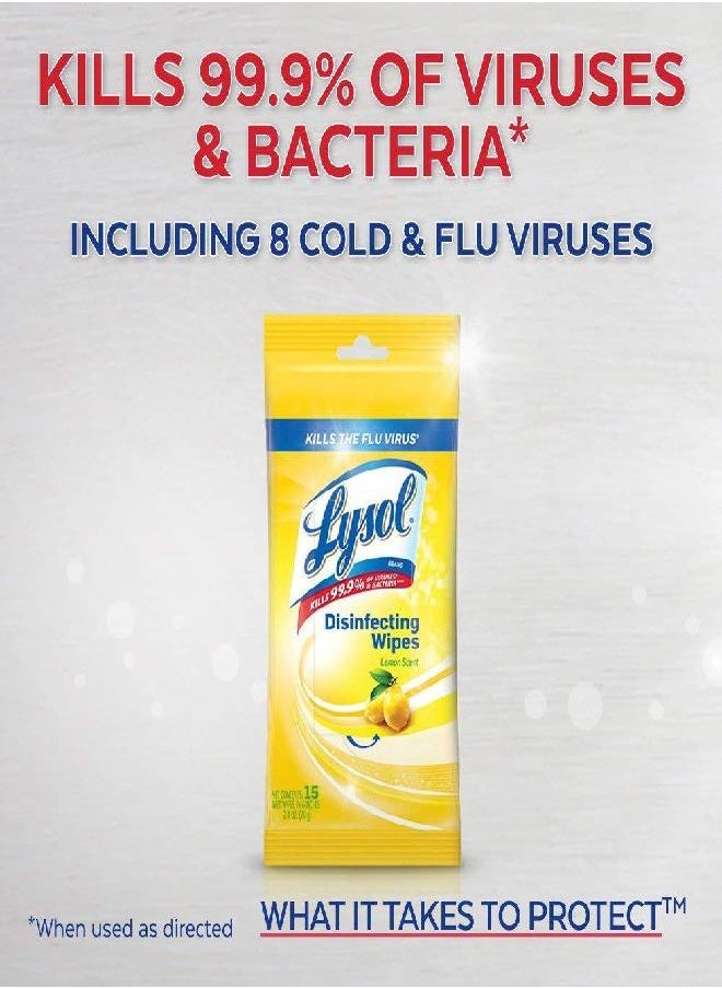 Lysol - Lysol Disinfecting Wipes To-Go Pack, Lemon Scent, 15 Count (Pack of 3) - Image 1