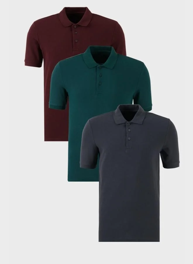 Buratti  Buratti Cotton Regular Fit Button-Down Polo Collar 3-Pack T-Shirt Men's T-SHIRT 5902127S3 for Men | Best Price UAE