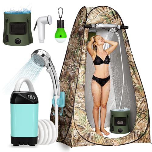 Thallike Portable Camping Shower Pop Up Shower Privacy Tent Kit with LED Lights Rechargeable Shower Pump with 66 Gallons Foldable Bucket Camp Bathroom for Adults Outdoor Hiking - Image 1