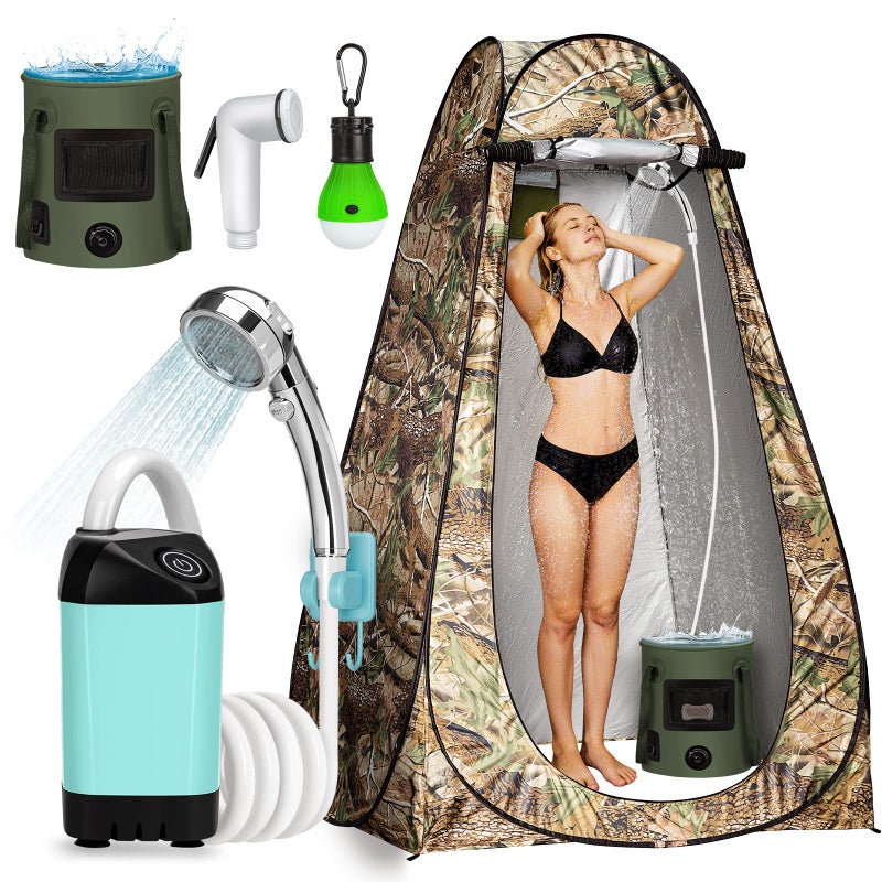 Thallike Portable Camping Shower Pop Up Shower Privacy Tent Kit with LED Lights Rechargeable Shower Pump with 66 Gallons Foldable Bucket Camp Bathroom for Adults Outdoor Hiking - Image 2