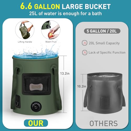 Thallike Portable Camping Shower Pop Up Shower Privacy Tent Kit with LED Lights Rechargeable Shower Pump with 66 Gallons Foldable Bucket Camp Bathroom for Adults Outdoor Hiking - Image 3