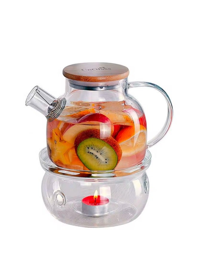 DESSINI غلاية شاي ديسيني 1000 مل من زجاج البورسليكات مع غطاء من الخيزران وسخان شاي KD550 - Image 2