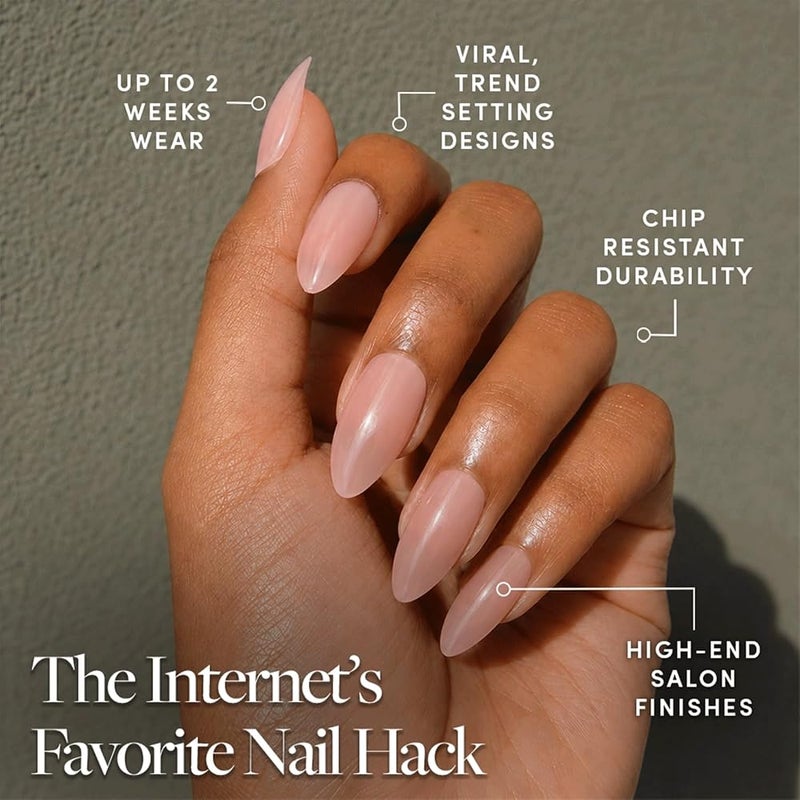 Glamnetic Press On Nails - Cloud 9 Jelly UV Finish Medium Pointed Almond Shape, Reusable Pink Nail Kit in 15 Sizes, Semi-Transparent - 30 Nail Kit with Glue - Image 3