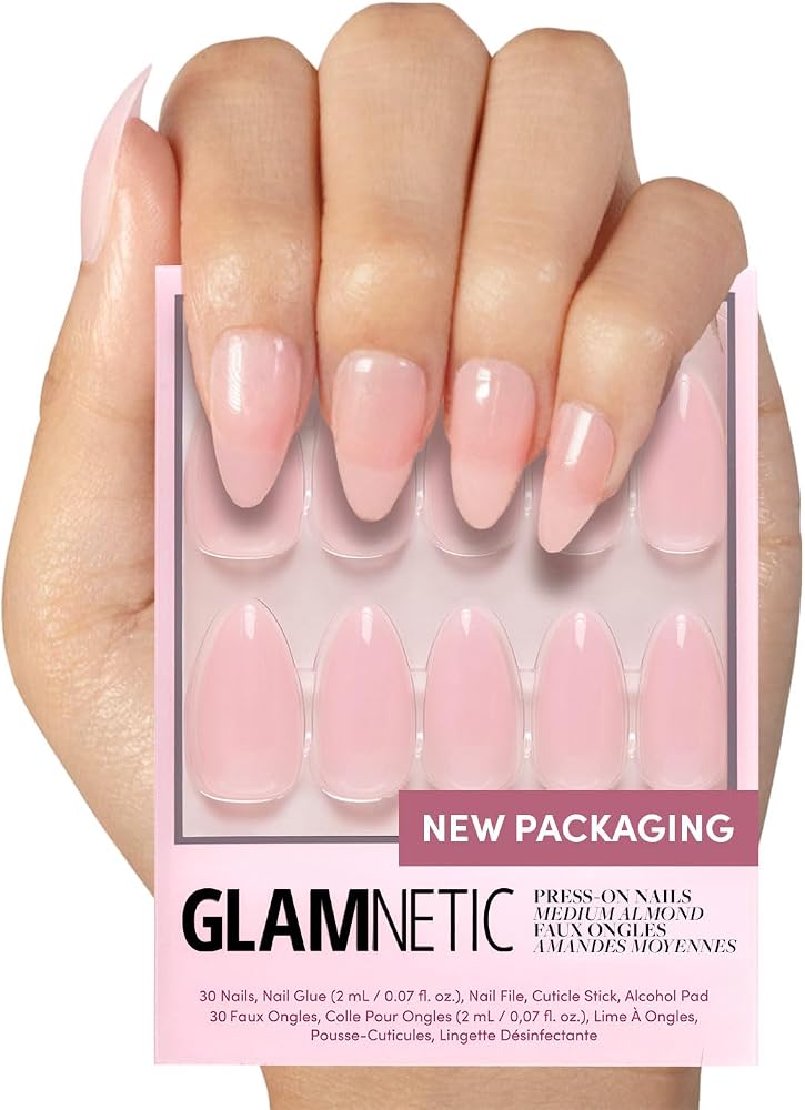 Glamnetic Press On Nails - Cloud 9 Jelly UV Finish Medium Pointed Almond Shape, Reusable Pink Nail Kit in 15 Sizes, Semi-Transparent - 30 Nail Kit with Glue - Image 1