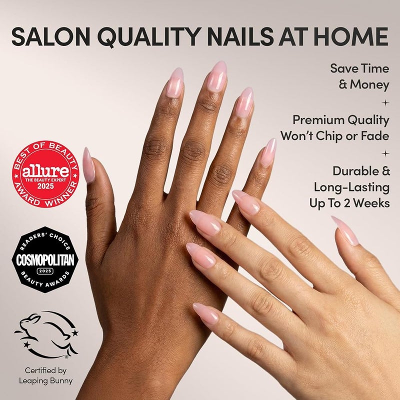 Glamnetic Press On Nails - Cloud 9 Jelly UV Finish Medium Pointed Almond Shape, Reusable Pink Nail Kit in 15 Sizes, Semi-Transparent - 30 Nail Kit with Glue - Image 2