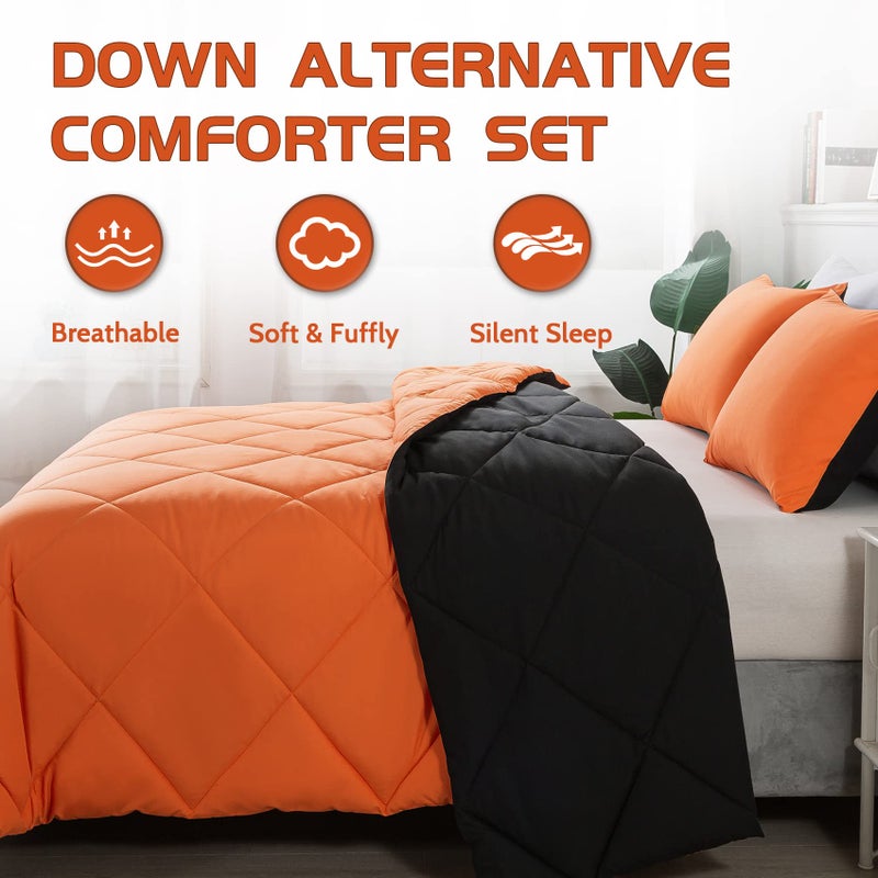 Decroom Lightweight Twin Comforter Set with 1 Pillow Sham - 2 Pieces Set - Quilted Down Alternative Comforter/Duvet Insert for All Season - Orange/Black - Twin/Twin XL Size - Image 2