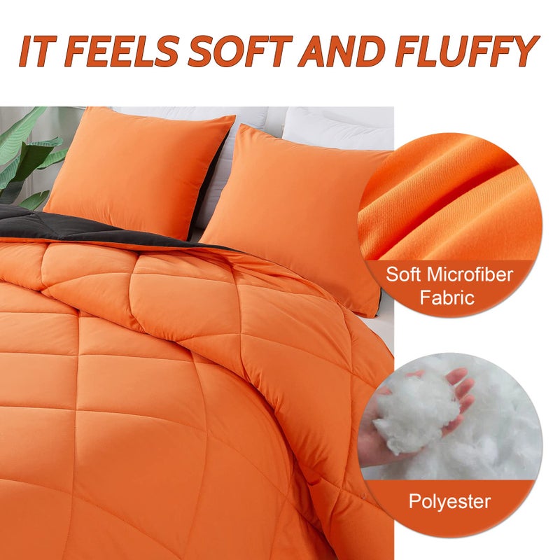Decroom Lightweight Twin Comforter Set with 1 Pillow Sham - 2 Pieces Set - Quilted Down Alternative Comforter/Duvet Insert for All Season - Orange/Black - Twin/Twin XL Size - Image 3
