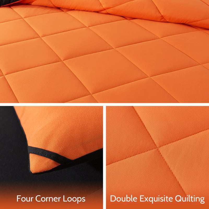 Decroom Lightweight Twin Comforter Set with 1 Pillow Sham - 2 Pieces Set - Quilted Down Alternative Comforter/Duvet Insert for All Season - Orange/Black - Twin/Twin XL Size - Image 4