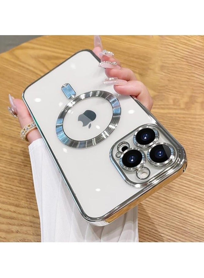 Case with Camera Lens Protector with MagSafe Magnetic Anti-Scratch Shockproof Protective Case For iPhone 14 Pro Max 6.7 Inch Case for Women Men Silver - Image 5
