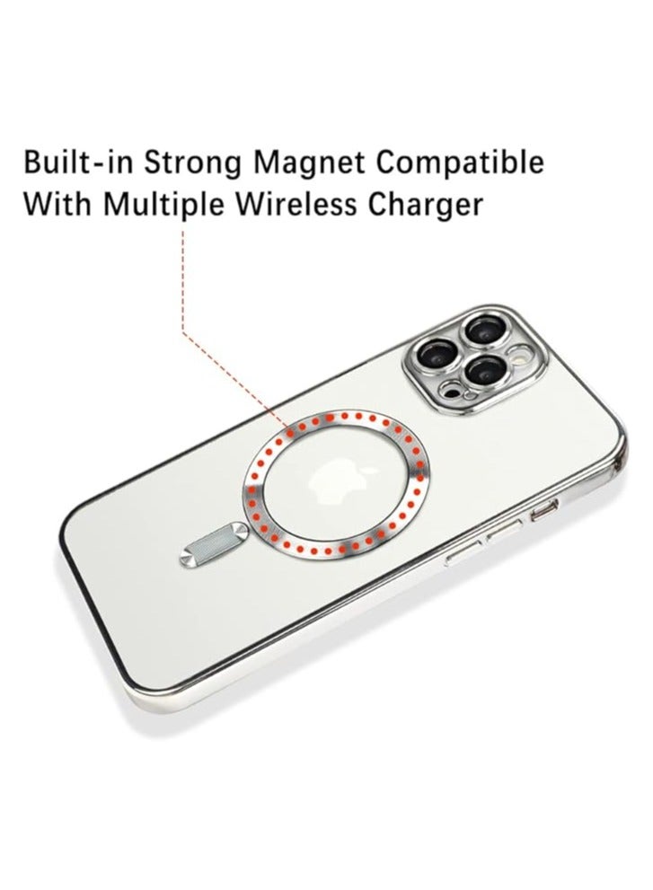 Case with Camera Lens Protector with MagSafe Magnetic Anti-Scratch Shockproof Protective Case For iPhone 14 Pro Max 6.7 Inch Case for Women Men Silver - Image 4