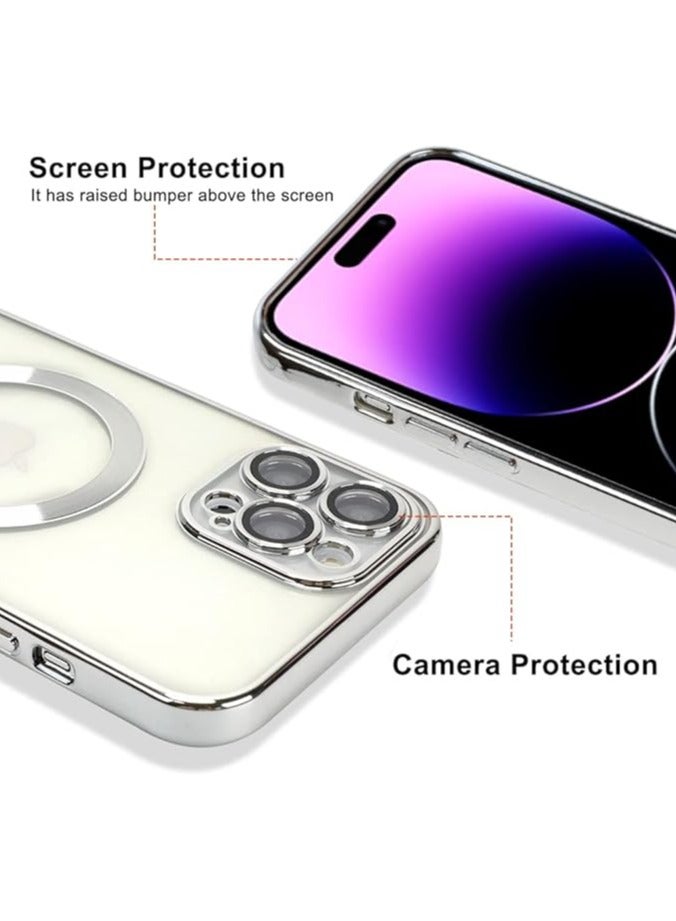 Case with Camera Lens Protector with MagSafe Magnetic Anti-Scratch Shockproof Protective Case For iPhone 14 Pro Max 6.7 Inch Case for Women Men Silver - Image 2