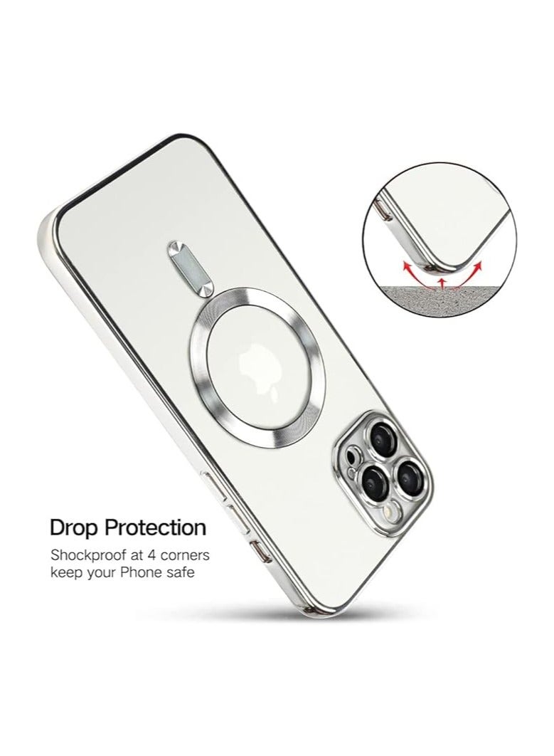 Case with Camera Lens Protector with MagSafe Magnetic Anti-Scratch Shockproof Protective Case For iPhone 14 Pro Max 6.7 Inch Case for Women Men Silver - Image 3