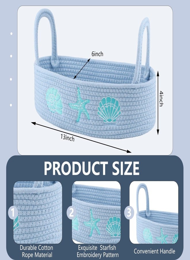 Vesici Ocean Woven Toilet Paper Basket Boho Coastal Cotton Rope Bin with Starfish Seashell Conch Blue Bathroom Storage Basket Gift for Toilet Tank Top Closet Nursery Toys Organizing, 13 x 6 x 4 Inch - Image 3