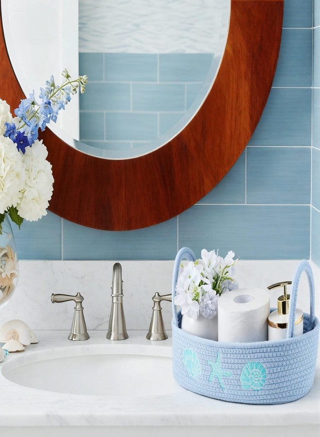 Vesici Ocean Woven Toilet Paper Basket Boho Coastal Cotton Rope Bin with Starfish Seashell Conch Blue Bathroom Storage Basket Gift for Toilet Tank Top Closet Nursery Toys Organizing, 13 x 6 x 4 Inch - Image 4
