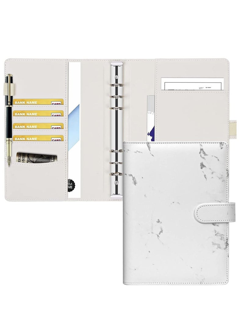 XiuWoo A5 Binder, Leather 6 Ring Binder Planner Notebooks Portfolio with Document Sleeve /Card Holder / Pencil for Filler Paper (No Paper) Marble - Image 1