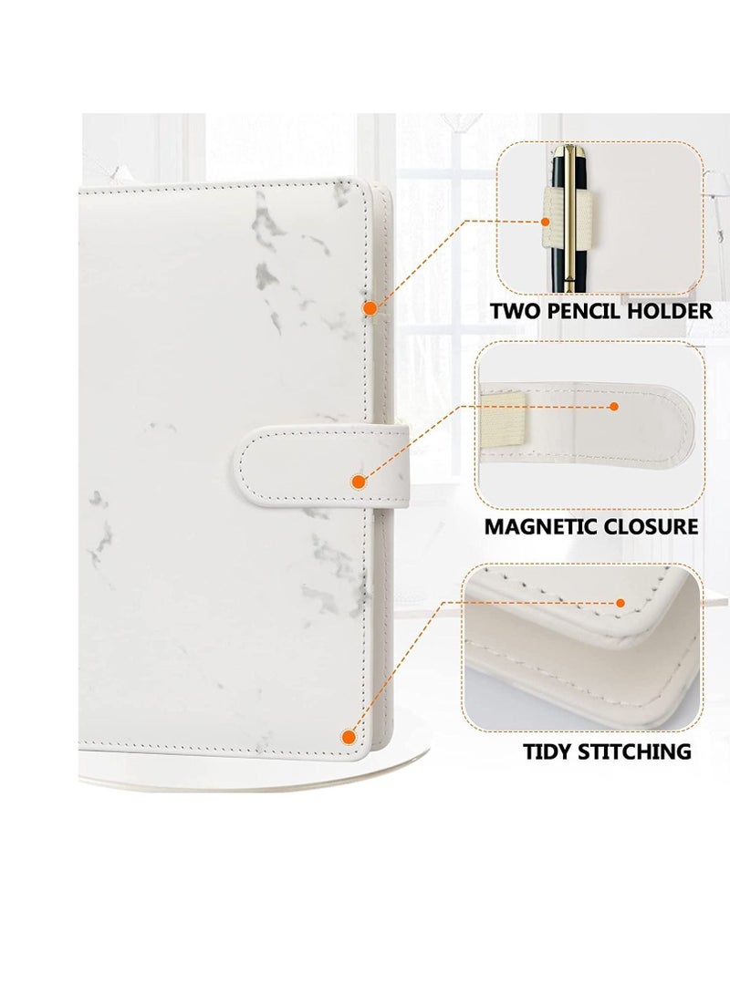 XiuWoo A5 Binder, Leather 6 Ring Binder Planner Notebooks Portfolio with Document Sleeve /Card Holder / Pencil for Filler Paper (No Paper) Marble - Image 2