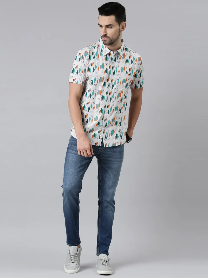 Joven Light Grey Casual Cotton Shirt for Men - Grey Print for Men | Best Price UAE