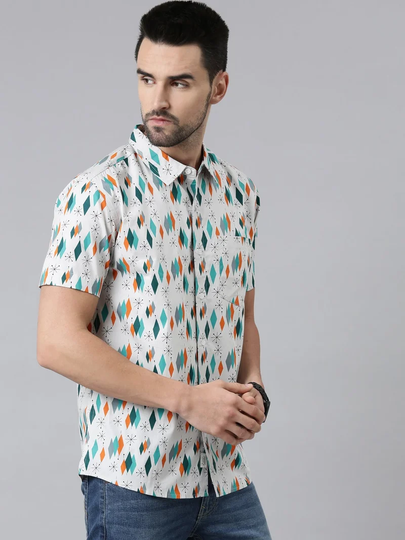 Joven Light Grey Casual Cotton Shirt for Men - Grey Print for Men | Best Price UAE
