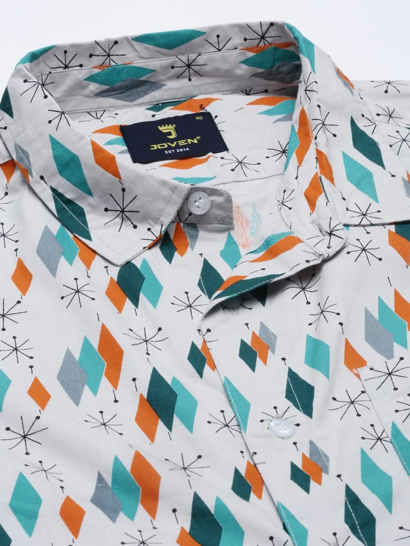 Joven Light Grey Casual Cotton Shirt for Men - Grey Print for Men | Best Price UAE