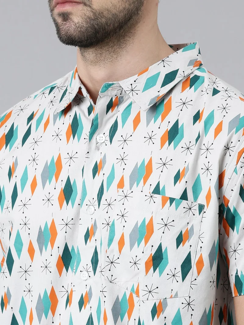Joven Light Grey Casual Cotton Shirt for Men - Grey Print for Men | Best Price UAE
