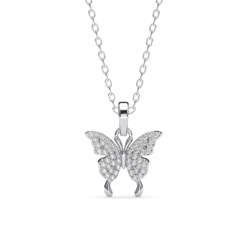Clara 925 Sterling Silver Fia Butterfly Pendant Chain Necklace | Platinum Plated, Swiss Zirconia | Gift for Women and Girls - Image 1