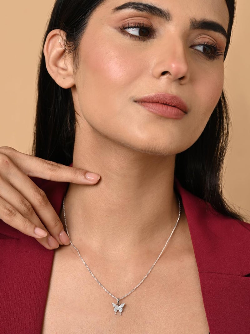 Clara 925 Sterling Silver Fia Butterfly Pendant Chain Necklace | Platinum Plated, Swiss Zirconia | Gift for Women and Girls - Image 3