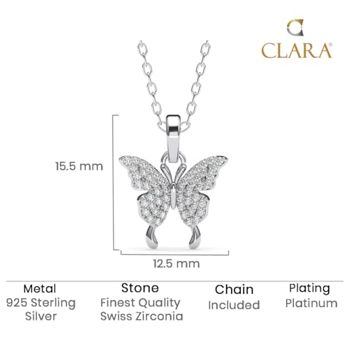 Clara 925 Sterling Silver Fia Butterfly Pendant Chain Necklace | Platinum Plated, Swiss Zirconia | Gift for Women and Girls - Image 5