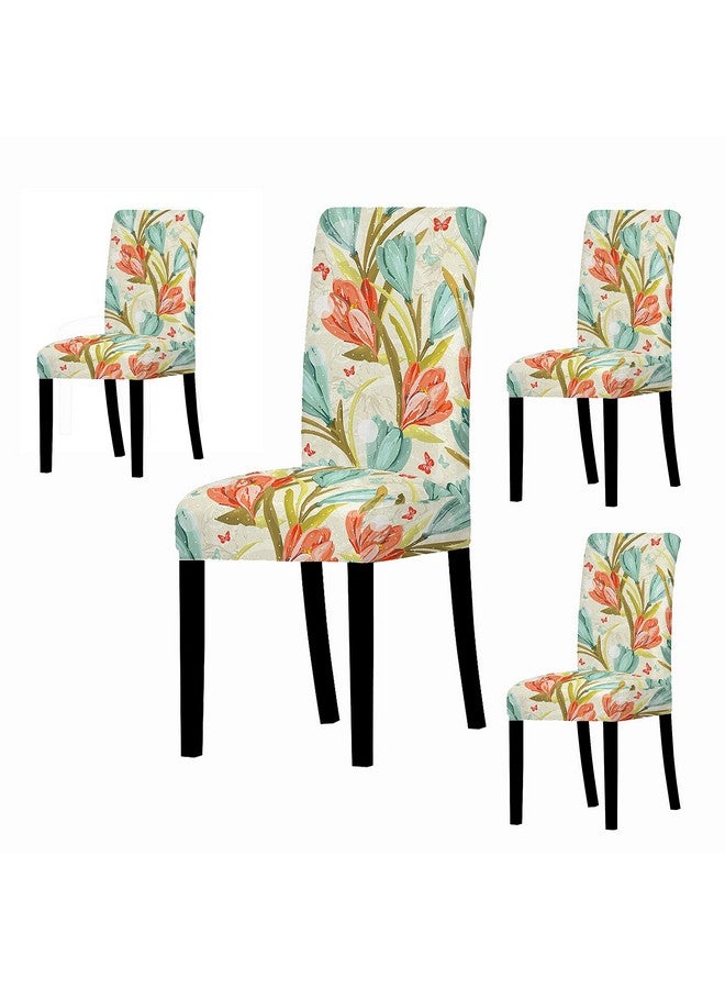House of Quirk Polyester Spandex Printed Chair Cover Stretch Removable Washable Short Dining Chair Cover Protector Seat Slipcover (Poppy, Pack of 4) - Image 1