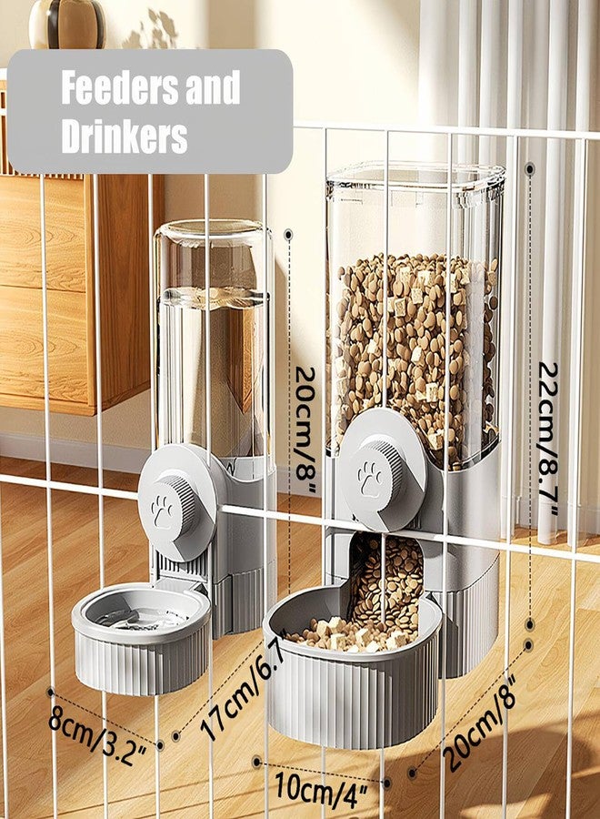 GKYZBB Hanging Automatic Food Water Dispenser,Rabbit Feeder Guinea Pig Water Bottle Food Feeder for Ferret Guinea Pig Rabbit Bunny Cage Accessories (Grey, 520ml+1200ml) - Image 2