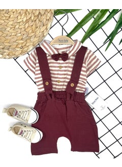 Murat Baby Baby Boy Striped Shirt Bow Tie Overalls 