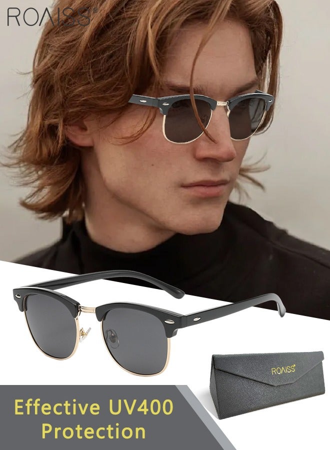 roaiss Polarized Square Sunglasses for Men UV400 Protection Sun Glasses with Gold Semi-Frame  Retro Anti-Glare Sunglasses for Male Driving Fishing Traveling 51mm - Image 1