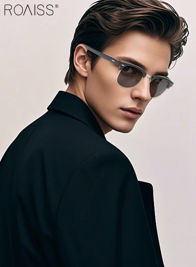 roaiss Polarized Square Sunglasses for Men UV400 Protection Sun Glasses with Gold Semi-Frame  Retro Anti-Glare Sunglasses for Male Driving Fishing Traveling 51mm - Image 2