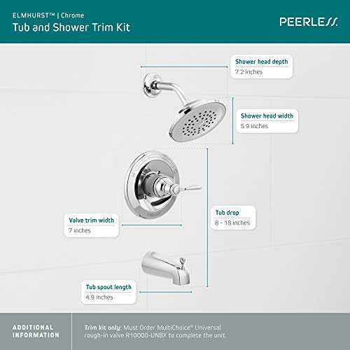 Peerless PTT14465 Elmhurst shower trim kit Tub & Shower, With Tub Spout, Chrome - Image 4