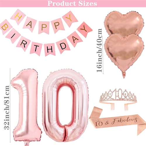 DUFACAI 40 Pieces 10th Birthday Decorations Double Digits Party Balloons Happy Birthday Banner Number 10 Rose Gold Foil Balloons Latex Balloons for 10 Year Old Girls Party Rose gold - Image 5