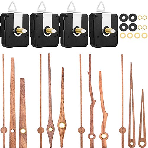 Mudder 4 Pcs Quartz Clock Mechanism Replacement Kit with 4 Types of Walnut Wood Clock Hands for DIY Repair Parts Accessories(Fit for 12 Inch Clock) - Image 1