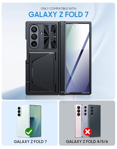 BSNRM for Samsung Galaxy Z Fold 7 Case with Card Holder RFID Blocking Built in Slide Lens Cover Hinge Protection Screen Protector Shockproof Wallet Case for Z Fold 7 Black - Image 3